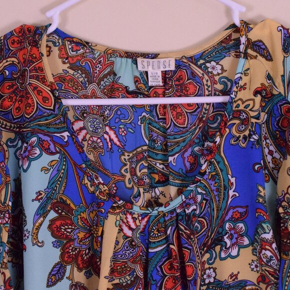 Spense Women's Paisley Open Bell Sleeve Oversized Multicolor Blouse Top - Size L - Picture 2 of 9